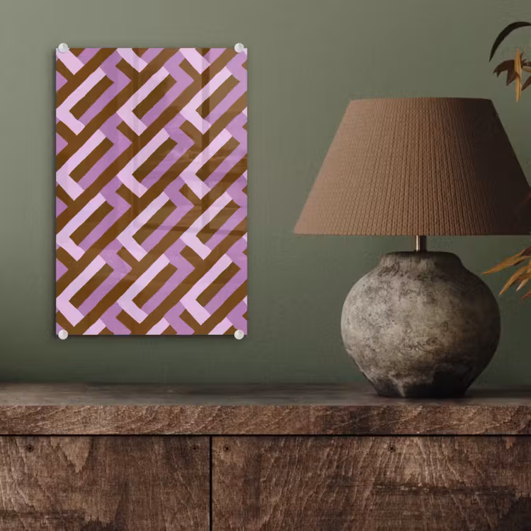 Glas schilderij - Bruin - Roze - Geometrisch - Meander - Patroon — 4