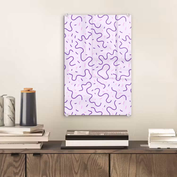 Glas schilderij - Paars - Abstract - Memphis - Retro - Spikkels - Patroon — 2