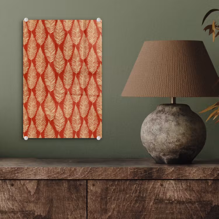 Glas schilderij - Rood - Botanisch - Varen - Patroon — 4