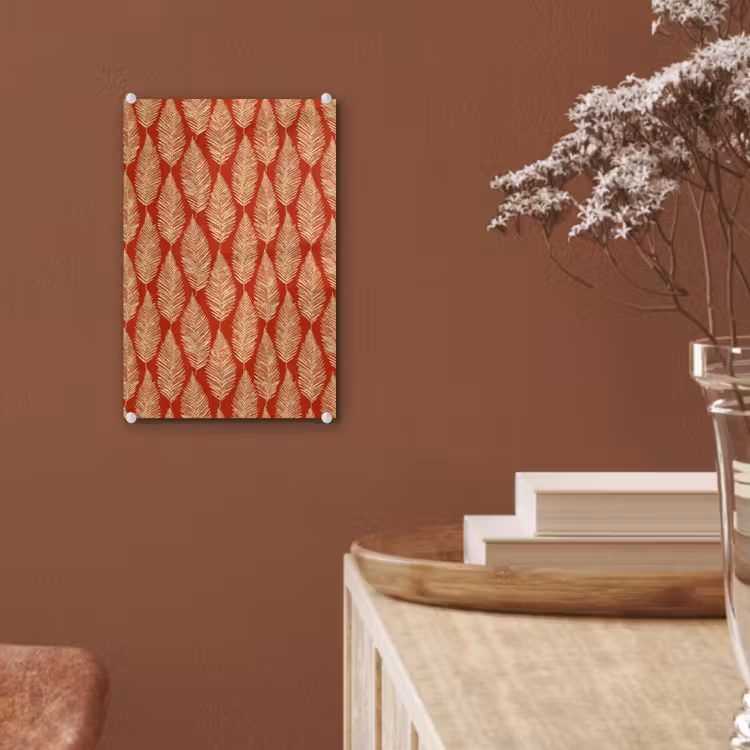 Glas schilderij - Rood - Botanisch - Varen - Patroon — 6
