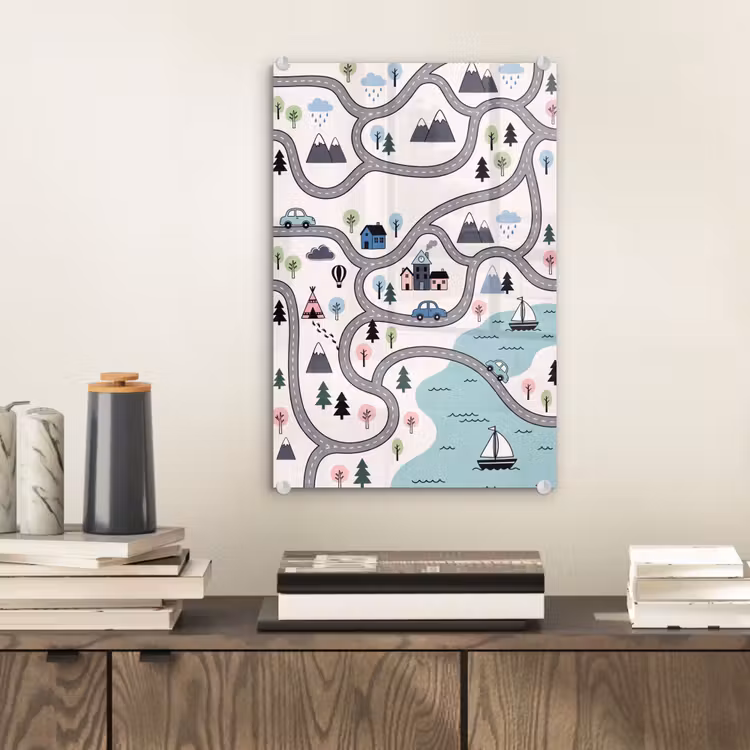 Glas schilderij - Kaart - Stad - Kindvriendelijk — 2