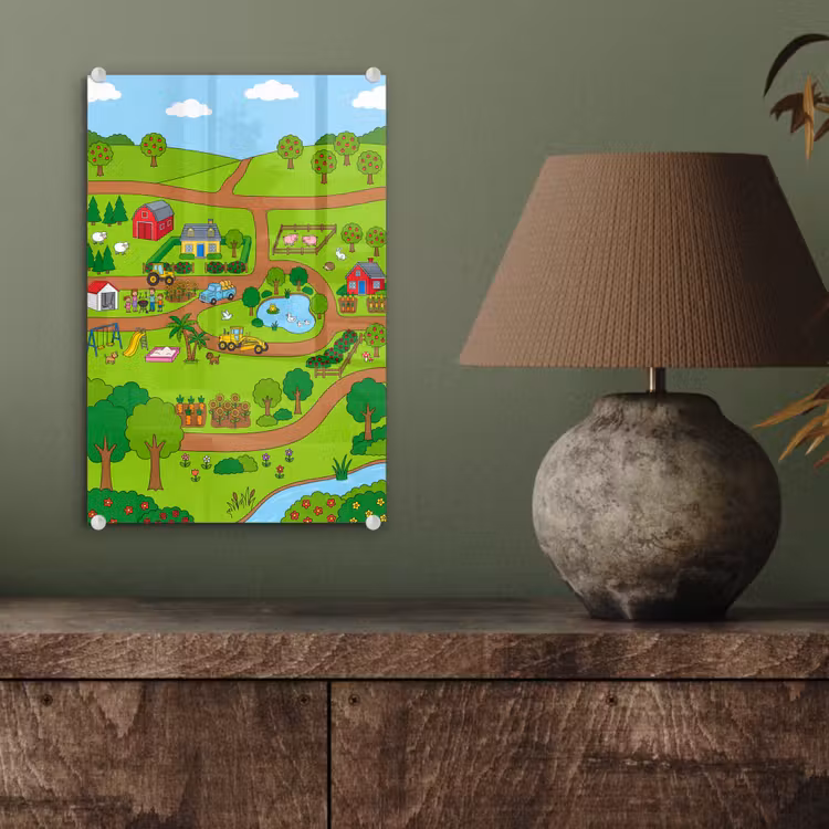 Glas schilderij - Platteland - Dieren - Cartoon — 4