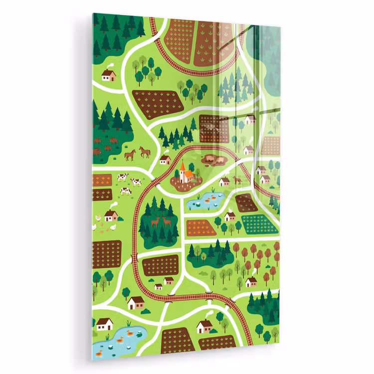 Glas schilderij - Platteland - Dieren - Illustratie — 1