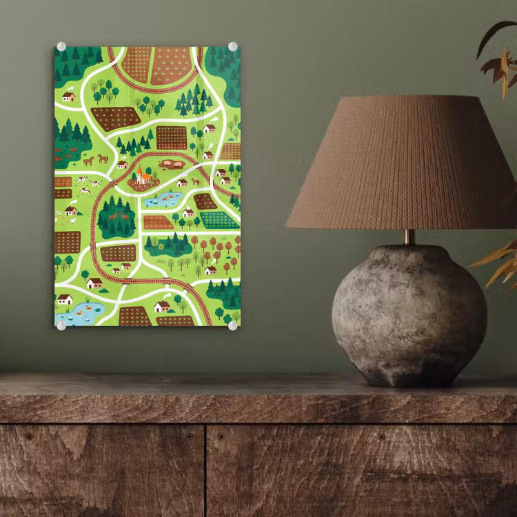 Glas schilderij - Platteland - Dieren - Illustratie — 4