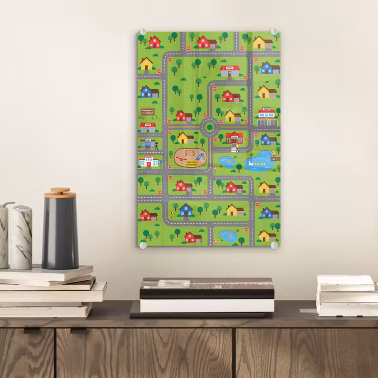 Glas schilderij - Stad - Wegen - Cartoon — 2