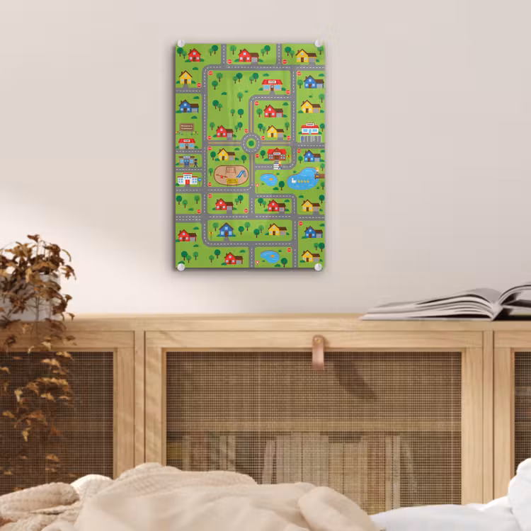 Glas schilderij - Stad - Wegen - Cartoon — 5