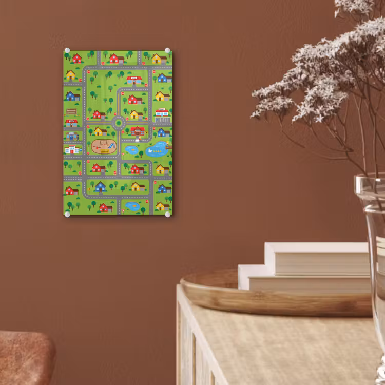 Glas schilderij - Stad - Wegen - Cartoon — 6