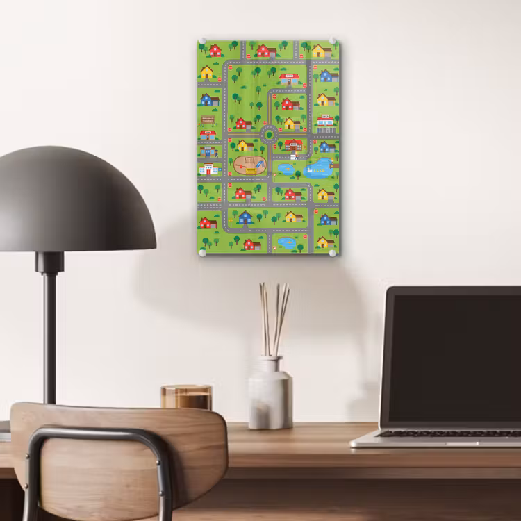 Glas schilderij - Stad - Wegen - Cartoon — 7