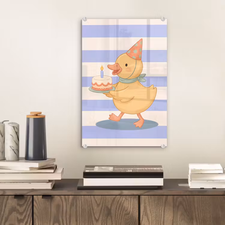 Glas schilderij - Vogel - Feest - Taart - Kinder - Illustratie — 2