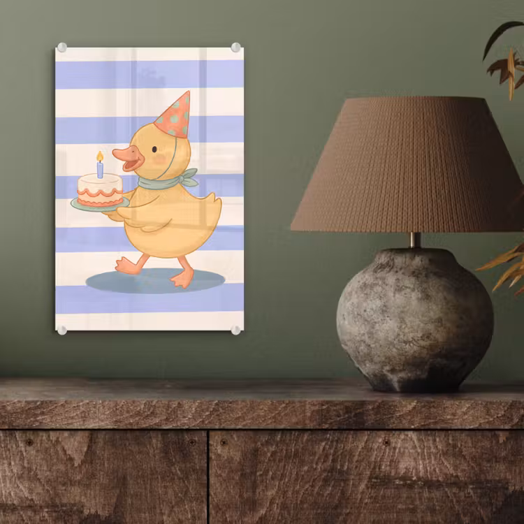 Glas schilderij - Vogel - Feest - Taart - Kinder - Illustratie — 4