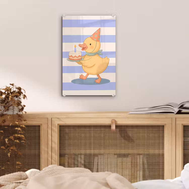 Glas schilderij - Vogel - Feest - Taart - Kinder - Illustratie — 5