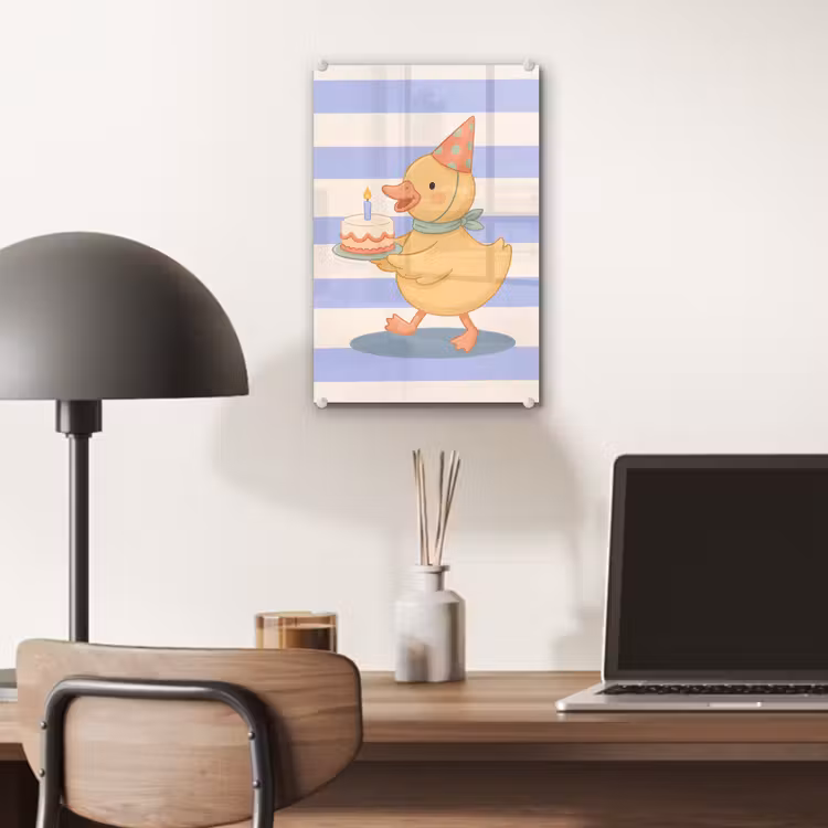 Glas schilderij - Vogel - Feest - Taart - Kinder - Illustratie — 7