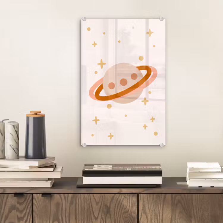 Glas schilderij - Planeet - Ringen - Ruimte - Illustratie - Beige — 2