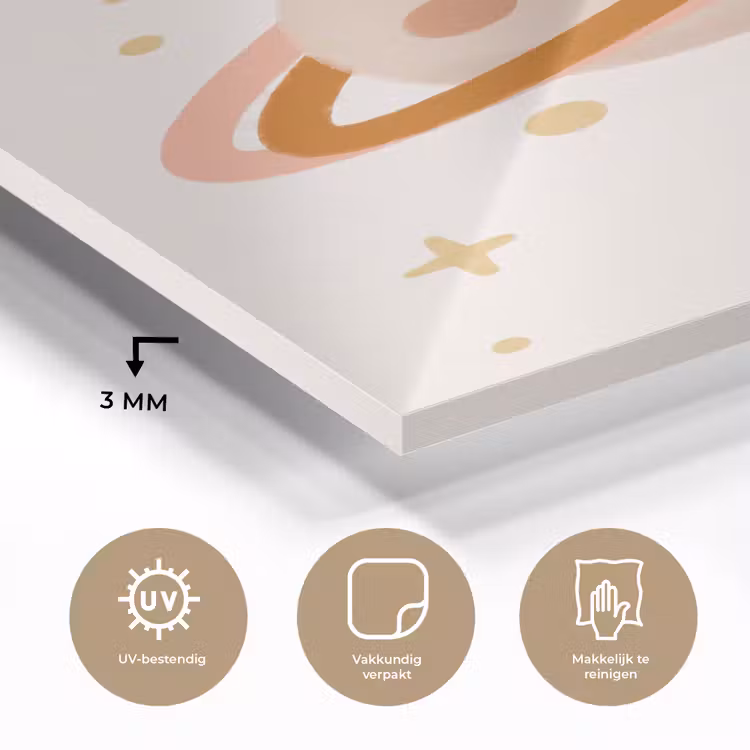 Glas schilderij - Planeet - Ringen - Ruimte - Illustratie - Beige — 3