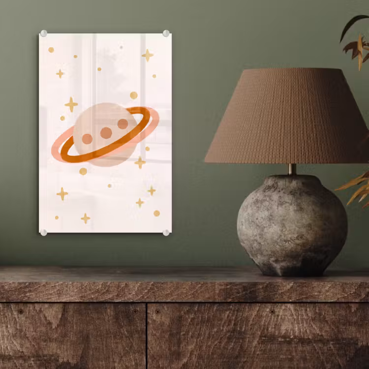 Glas schilderij - Planeet - Ringen - Ruimte - Illustratie - Beige — 4