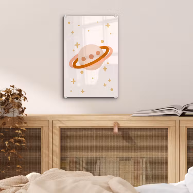Glas schilderij - Planeet - Ringen - Ruimte - Illustratie - Beige — 5