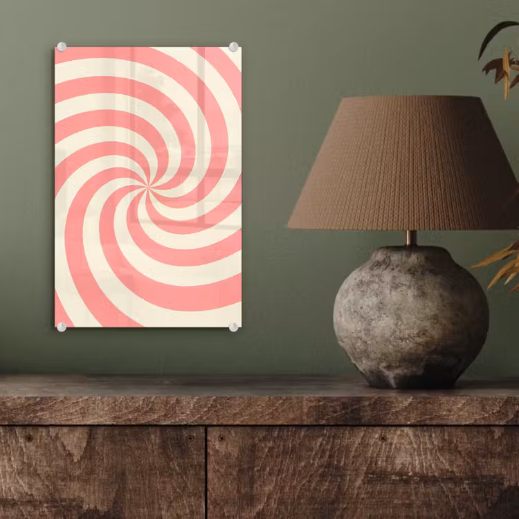 Glas schilderij - Spiraal - Patroon - Abstract - Roze - Beige — 4