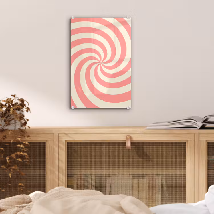 Glas schilderij - Spiraal - Patroon - Abstract - Roze - Beige — 5