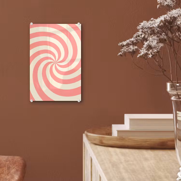 Glas schilderij - Spiraal - Patroon - Abstract - Roze - Beige — 6