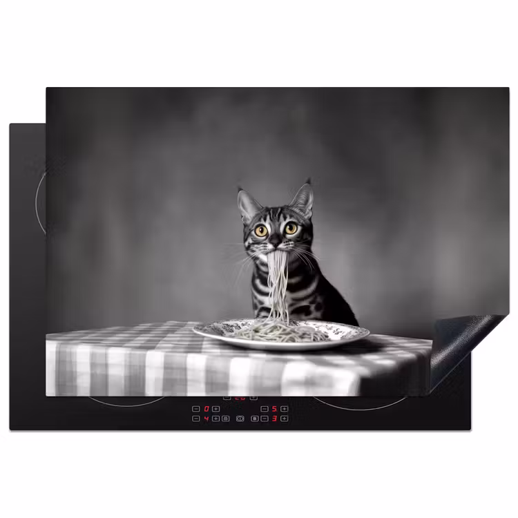 Inductie beschermer - Bengaal - Kat - Tafelkleed - Zwart - Wit - Dier — 1