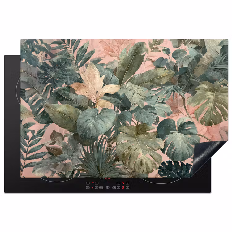 Inductie beschermer - Compositie van bladeren - Groen - Roze — 2