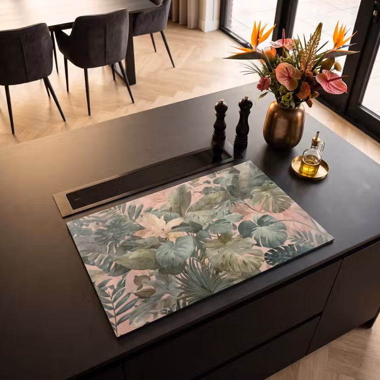Inductie beschermer - Compositie van bladeren - Groen - Roze — 3