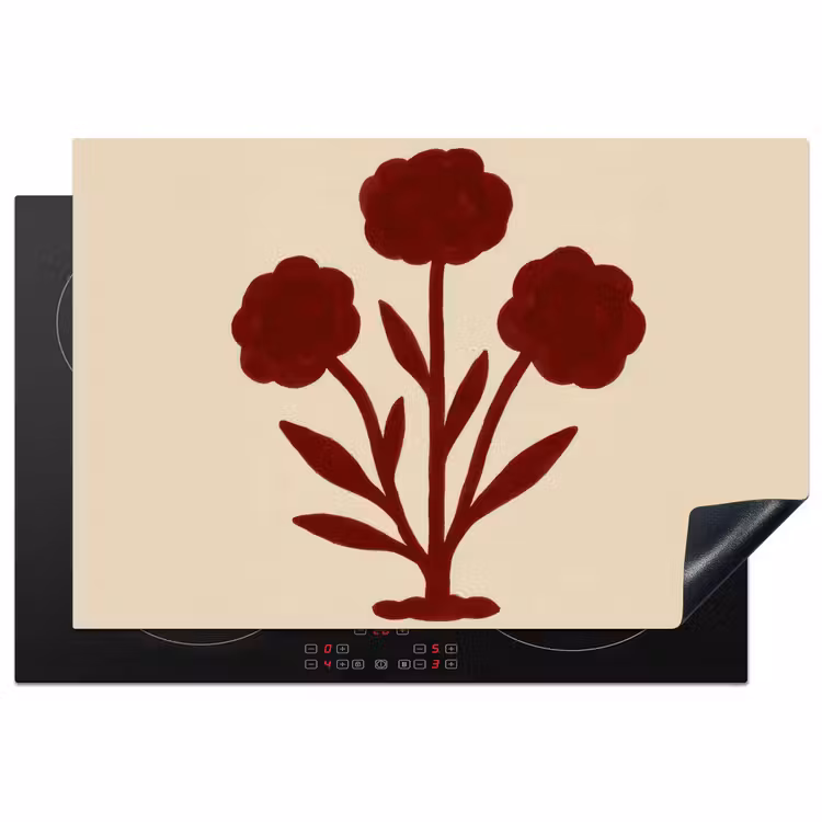 Inductie beschermer - Bloemen - Bladeren - Rood - Minimalistisch — 2