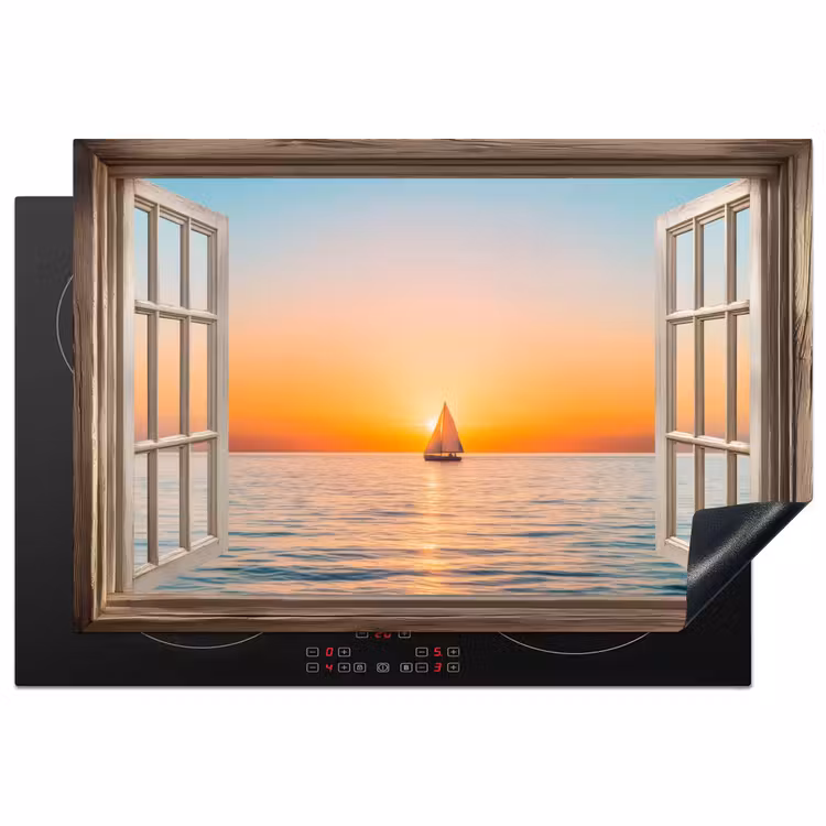 Inductie beschermer - Doorkijk - Zee - Boot - Zonsondergang — 2