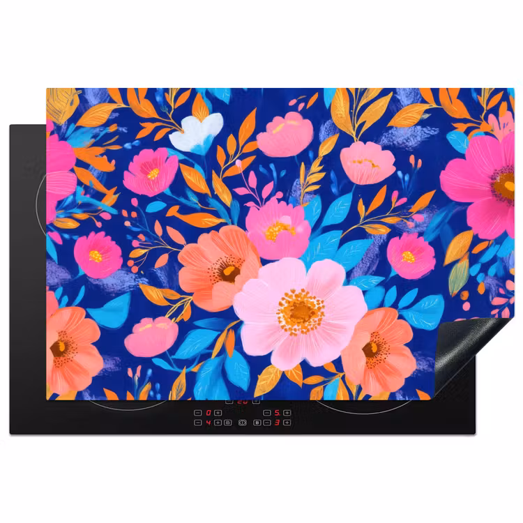 Inductie beschermer - Bloemen - Blauw - Roze — 2