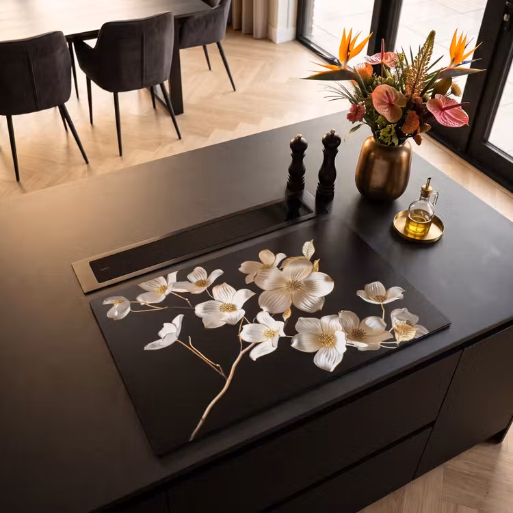 Inductie beschermer - Bloem - Wit - Zwart — 3