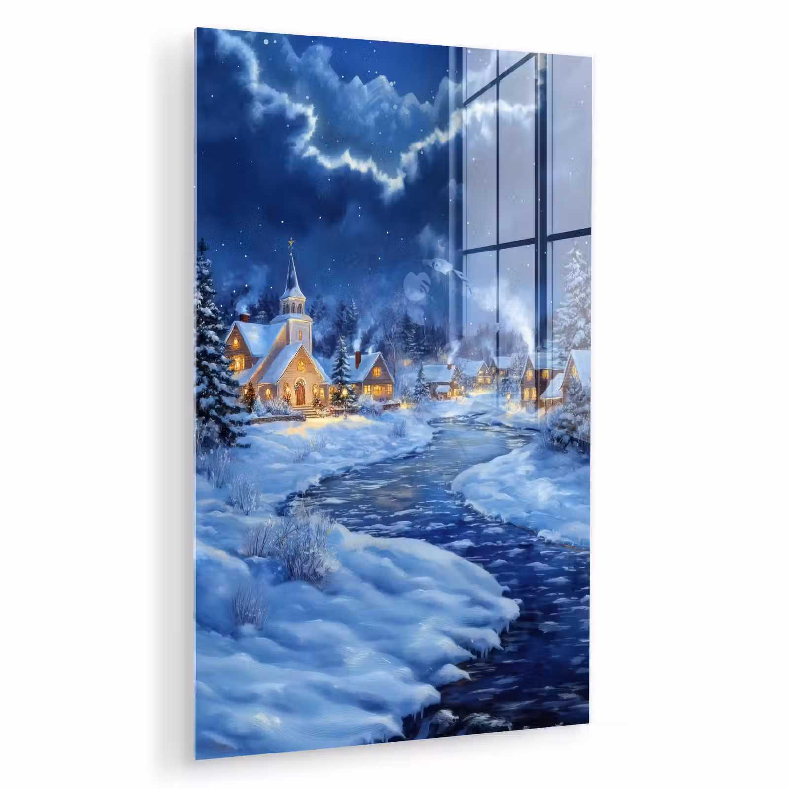 Glas schilderij - Winteravond - Kerstdorp - Donker — 1