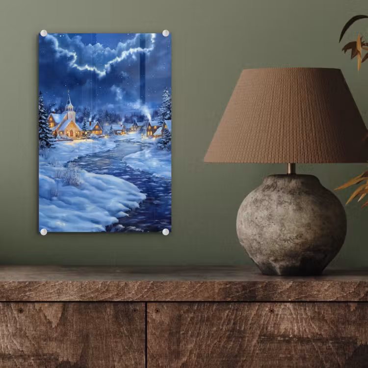 Glas schilderij - Winteravond - Kerstdorp - Donker — 4