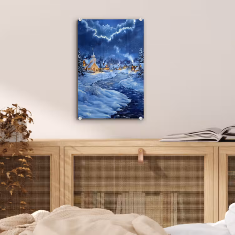 Glas schilderij - Winteravond - Kerstdorp - Donker — 5