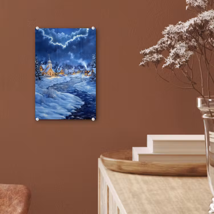 Glas schilderij - Winteravond - Kerstdorp - Donker — 6