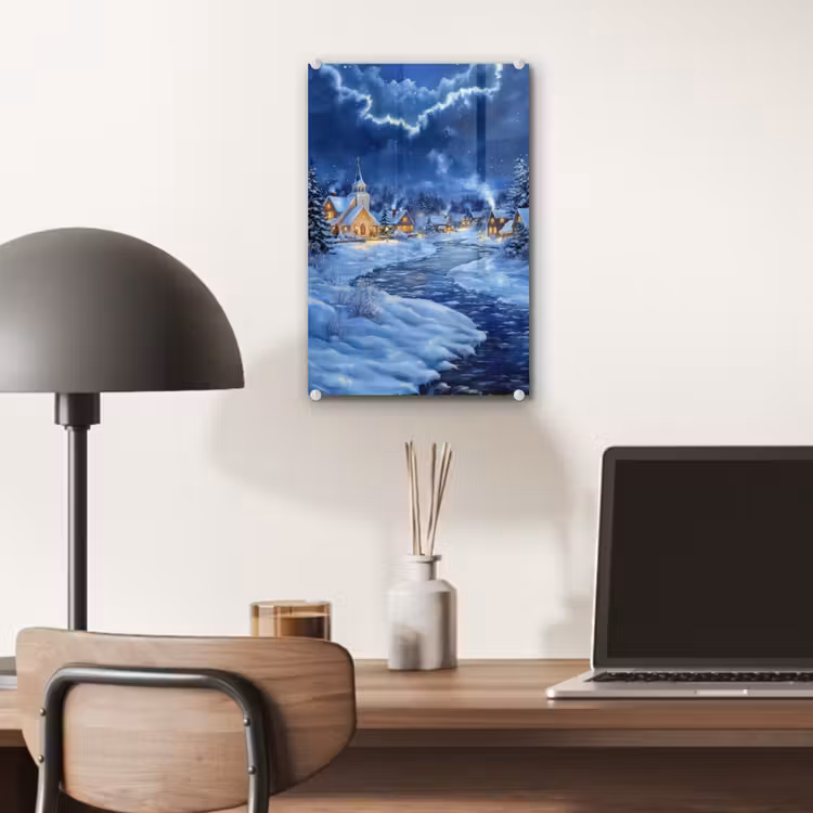 Glas schilderij - Winteravond - Kerstdorp - Donker — 7