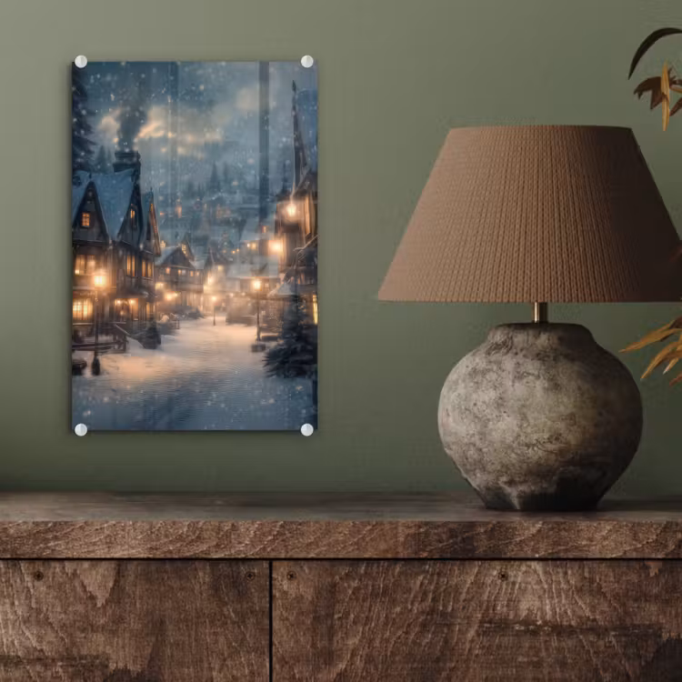 Glas schilderij - Winterdorp - Sneeuw - Donker — 4