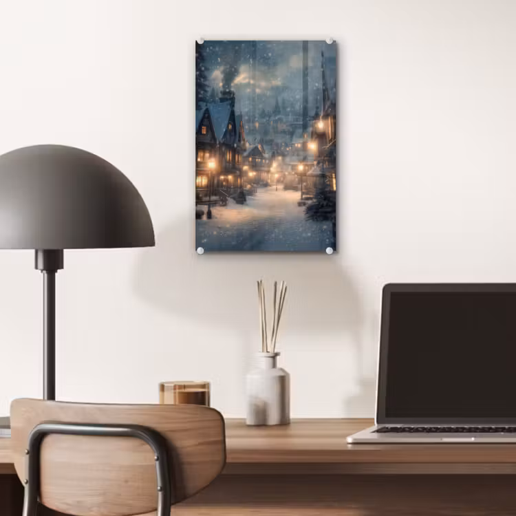 Glas schilderij - Winterdorp - Sneeuw - Donker — 7