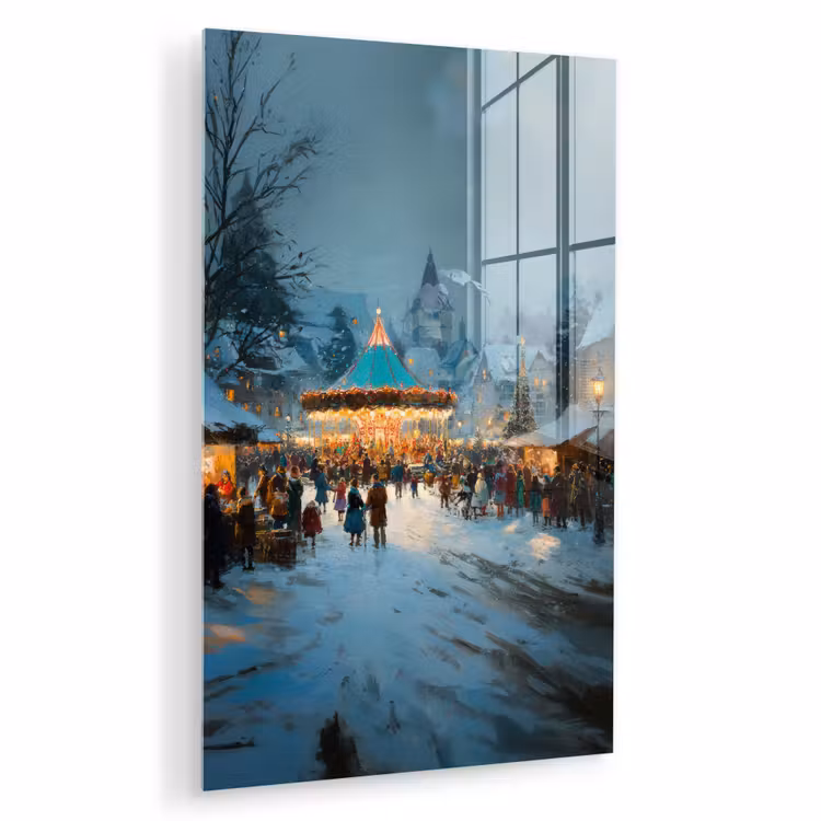 Glas schilderij - Winterkermis - Dorp - Kleurrijk — 1