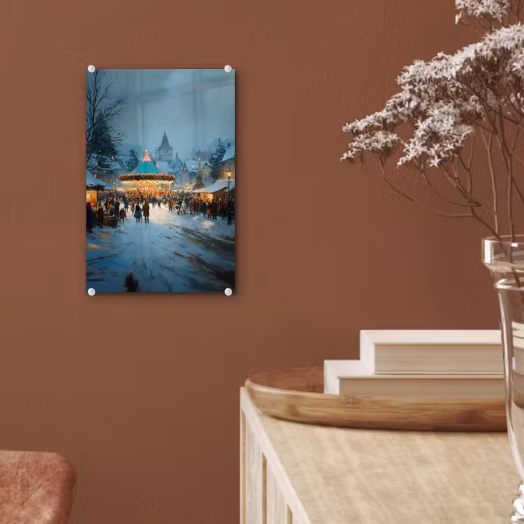Glas schilderij - Winterkermis - Dorp - Kleurrijk — 6