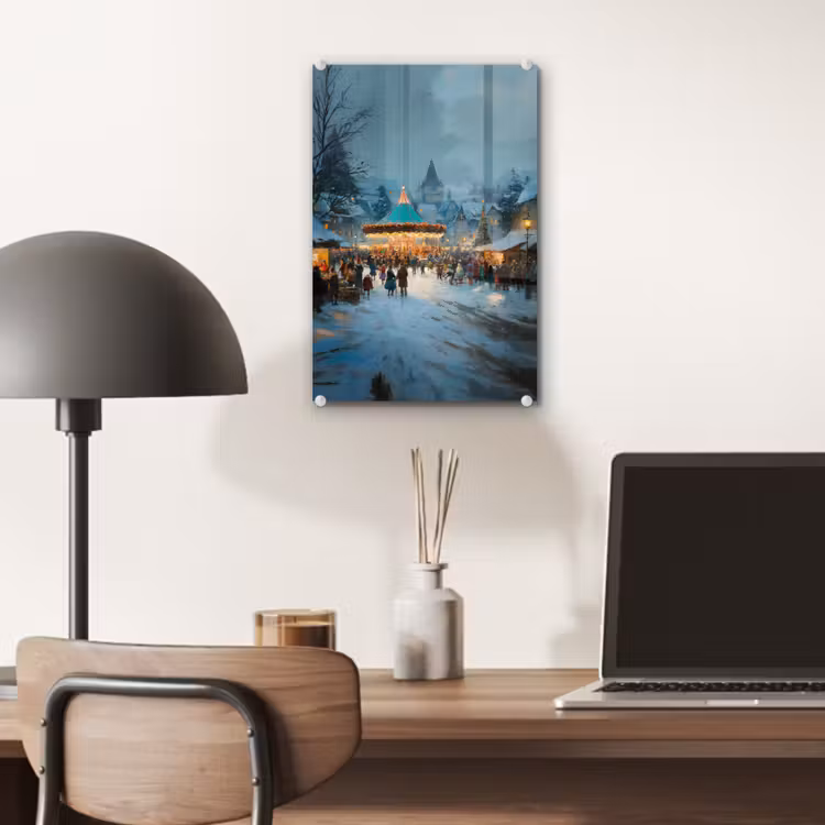 Glas schilderij - Winterkermis - Dorp - Kleurrijk — 7