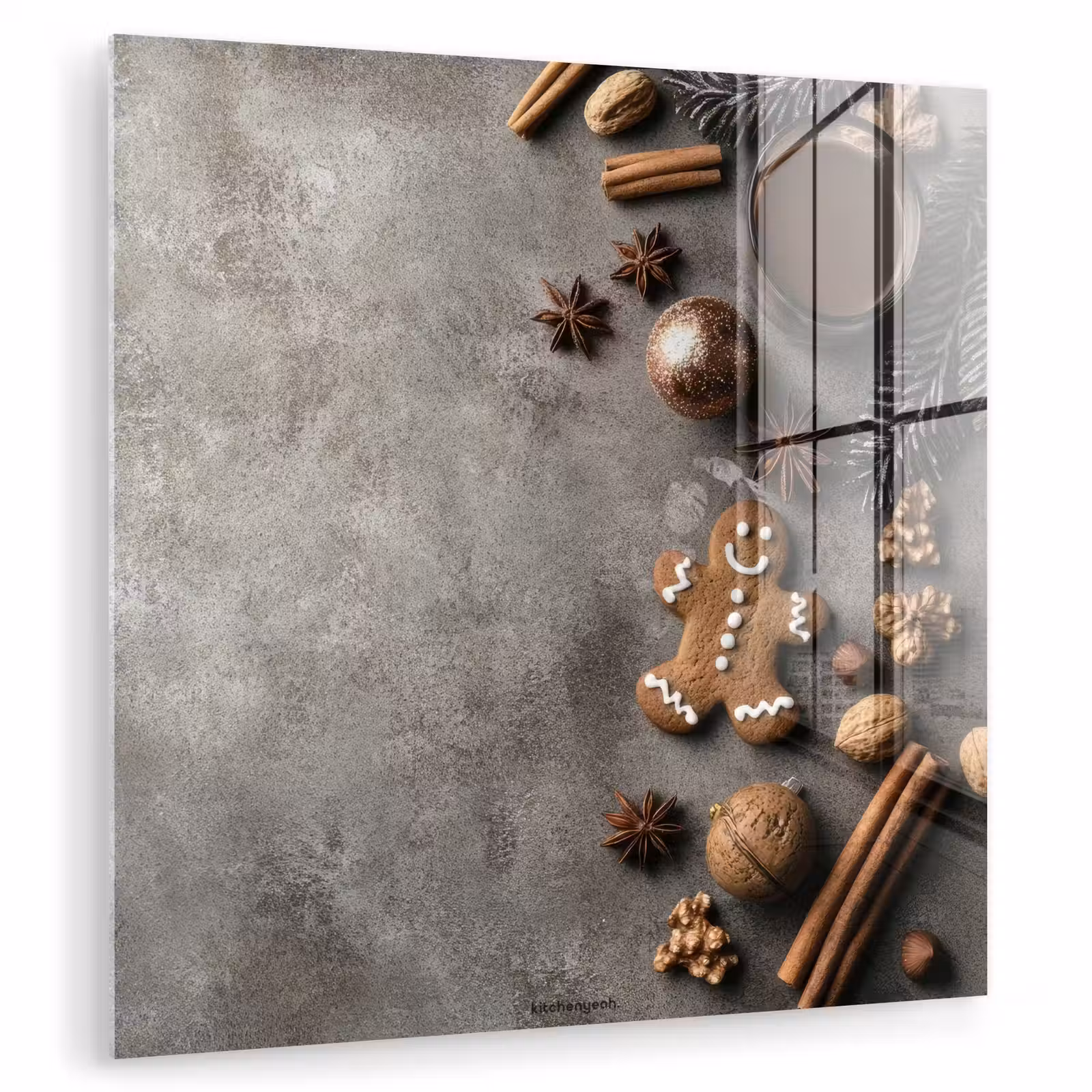 Glas schilderij - Winter - Kerst - Beton - Gingerbread man — 1