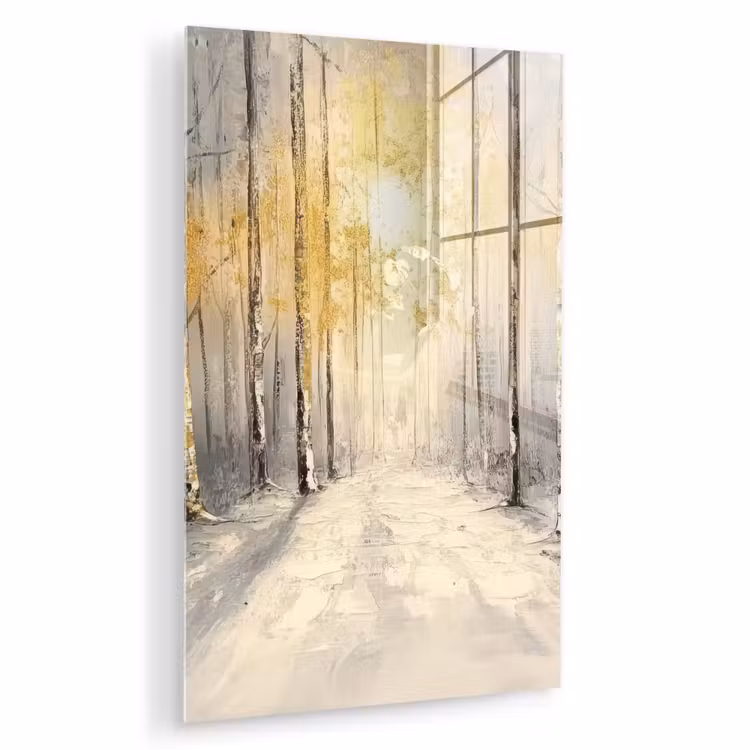Glas schilderij - Winter - Abstract - Sneeuw - Natuur - Zon — 1