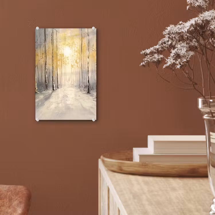 Glas schilderij - Winter - Abstract - Sneeuw - Natuur - Zon — 6