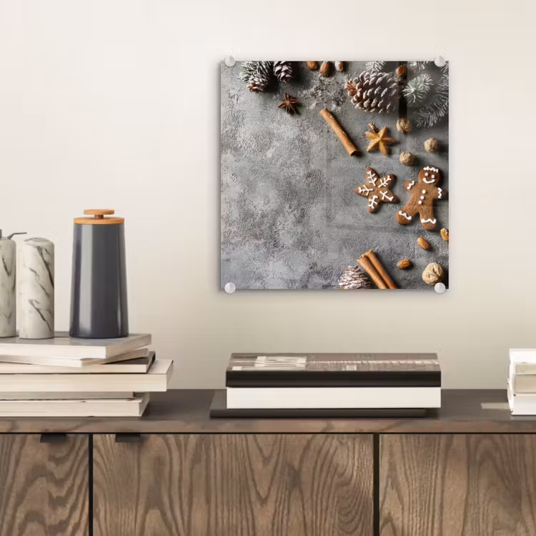 Glas schilderij - Winter - Kerst - Beton - Dennenappels — 2