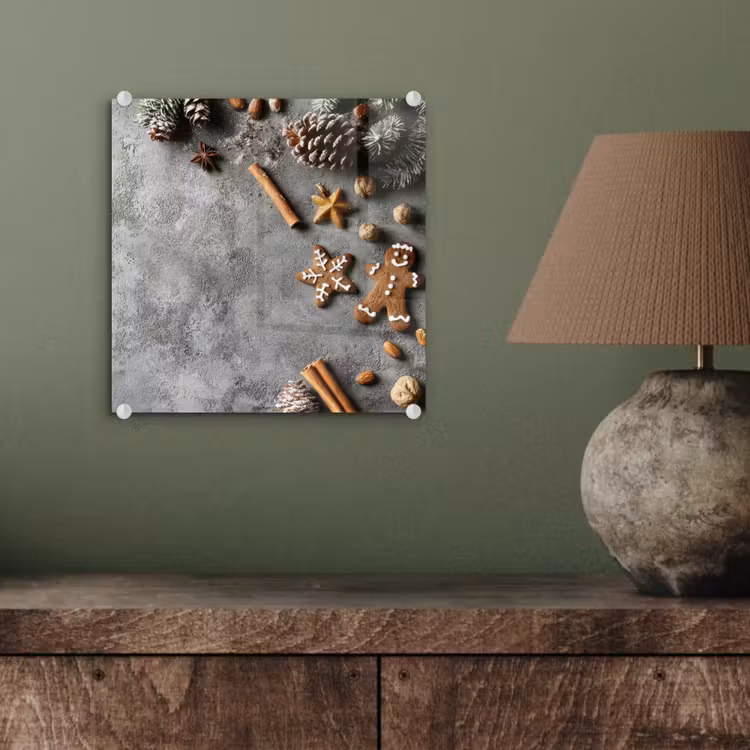 Glas schilderij - Winter - Kerst - Beton - Dennenappels — 4