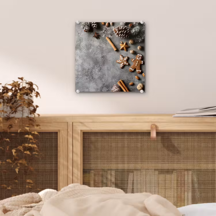 Glas schilderij - Winter - Kerst - Beton - Dennenappels — 5