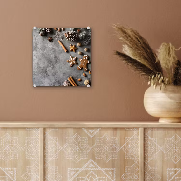Glas schilderij - Winter - Kerst - Beton - Dennenappels — 6