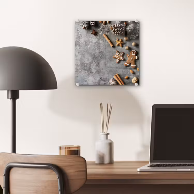 Glas schilderij - Winter - Kerst - Beton - Dennenappels — 7