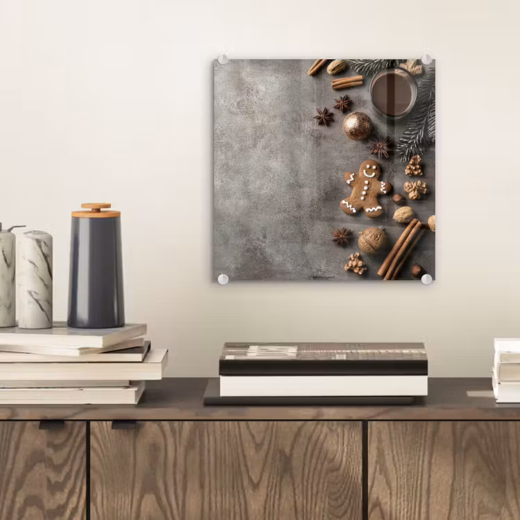 Glas schilderij - Winter - Kerst - Beton - Gingerbread man — 2