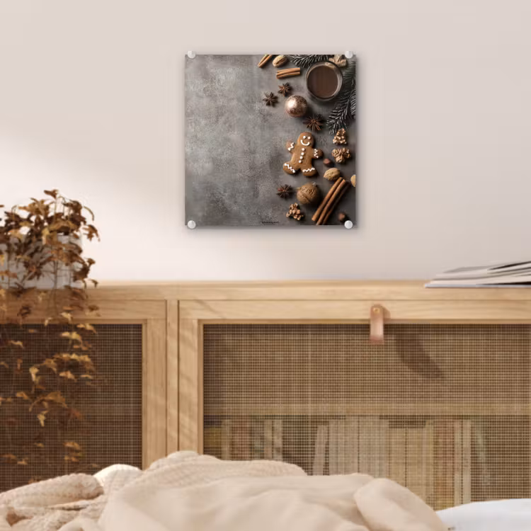Glas schilderij - Winter - Kerst - Beton - Gingerbread man — 5